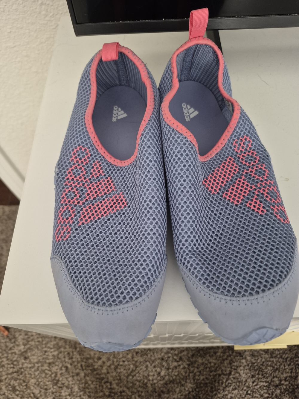 adidas Womens Slip-On Water Shoes in Light Blue with Pink Trim